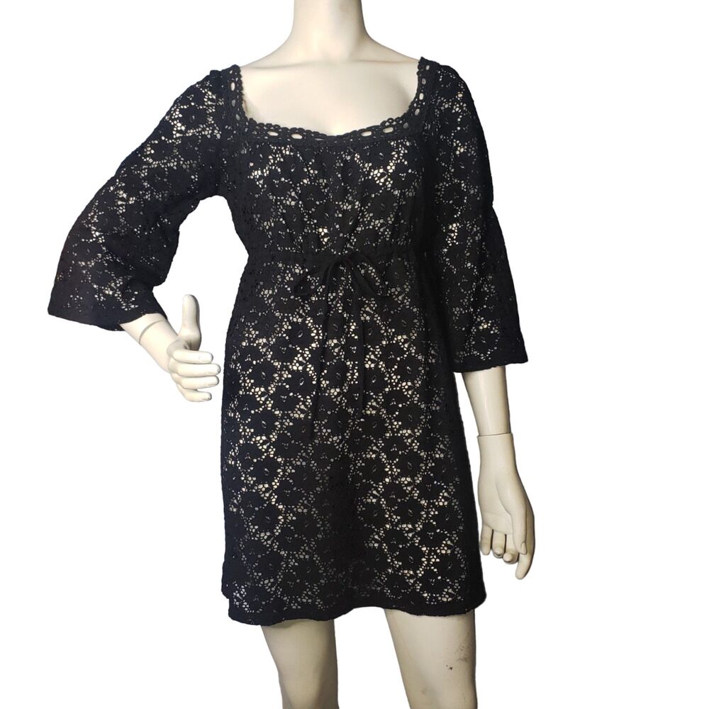 LAUNDRY BY DESIGN Black Lace Bell Sleeve Dress Womens Size Large